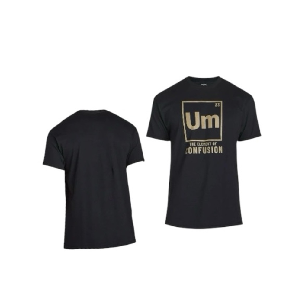 Humor Um The Element Of Confusion Men's Black and Gold Graphic Tee